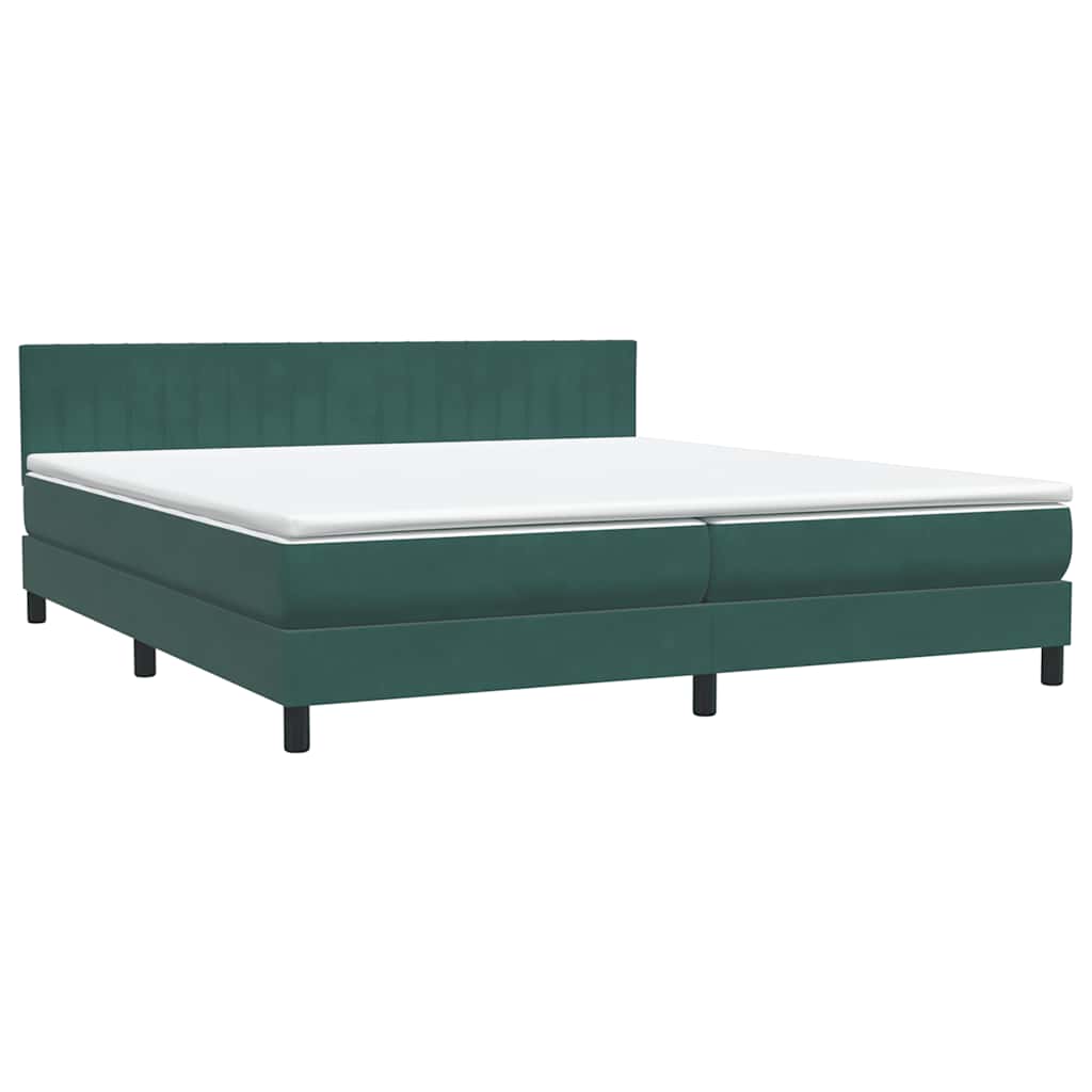 Box Spring Postel S Matrací A Led Tmavě Zelená 180X220 Cm Samet