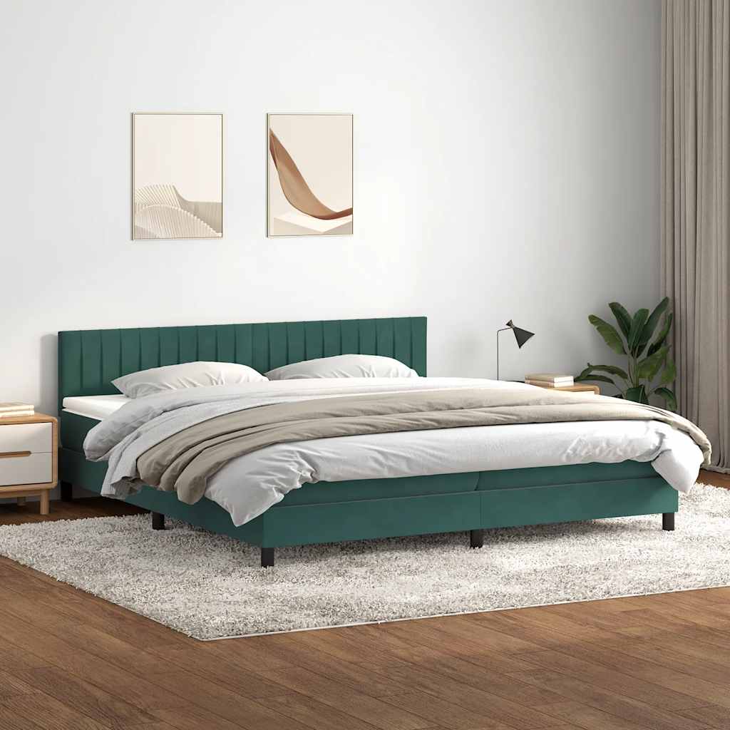 Box Spring Postel S Matrací A Led Tmavě Zelená 180X220 Cm Samet