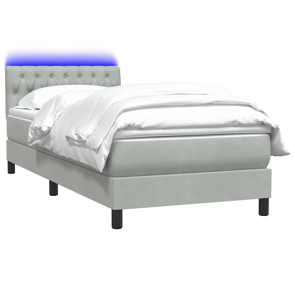 Box Spring Postel S Matrací A Led Světle Šedá 80X210 Cm Samet