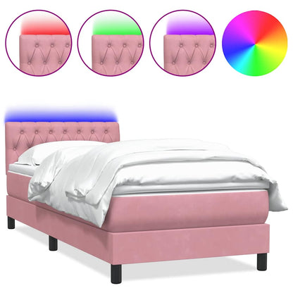 Box Spring Postel S Matrací A Led Růžová 90X210 Cm Samet