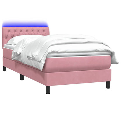 Box Spring Postel S Matrací A Led Růžová 90X210 Cm Samet