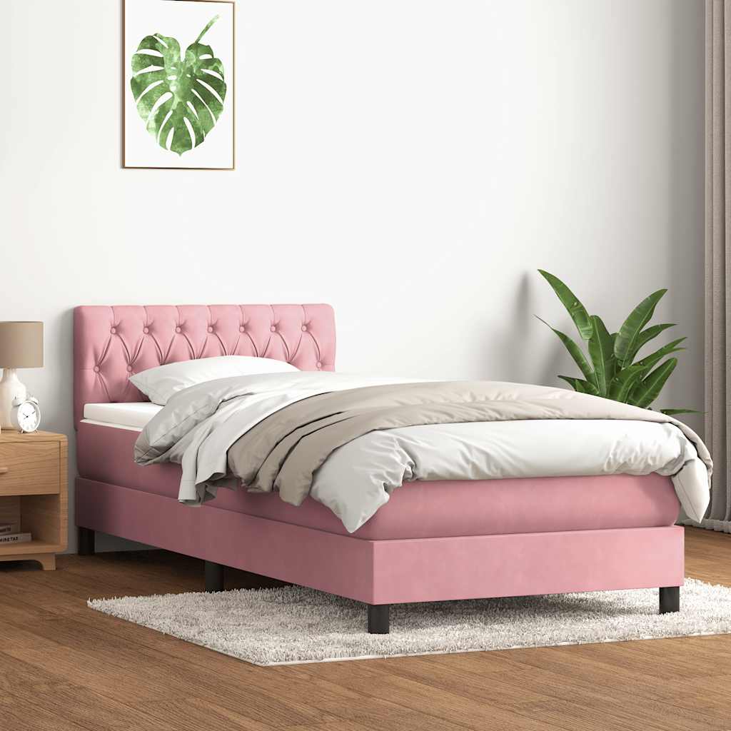 Box Spring Postel S Matrací A Led Růžová 90X210 Cm Samet