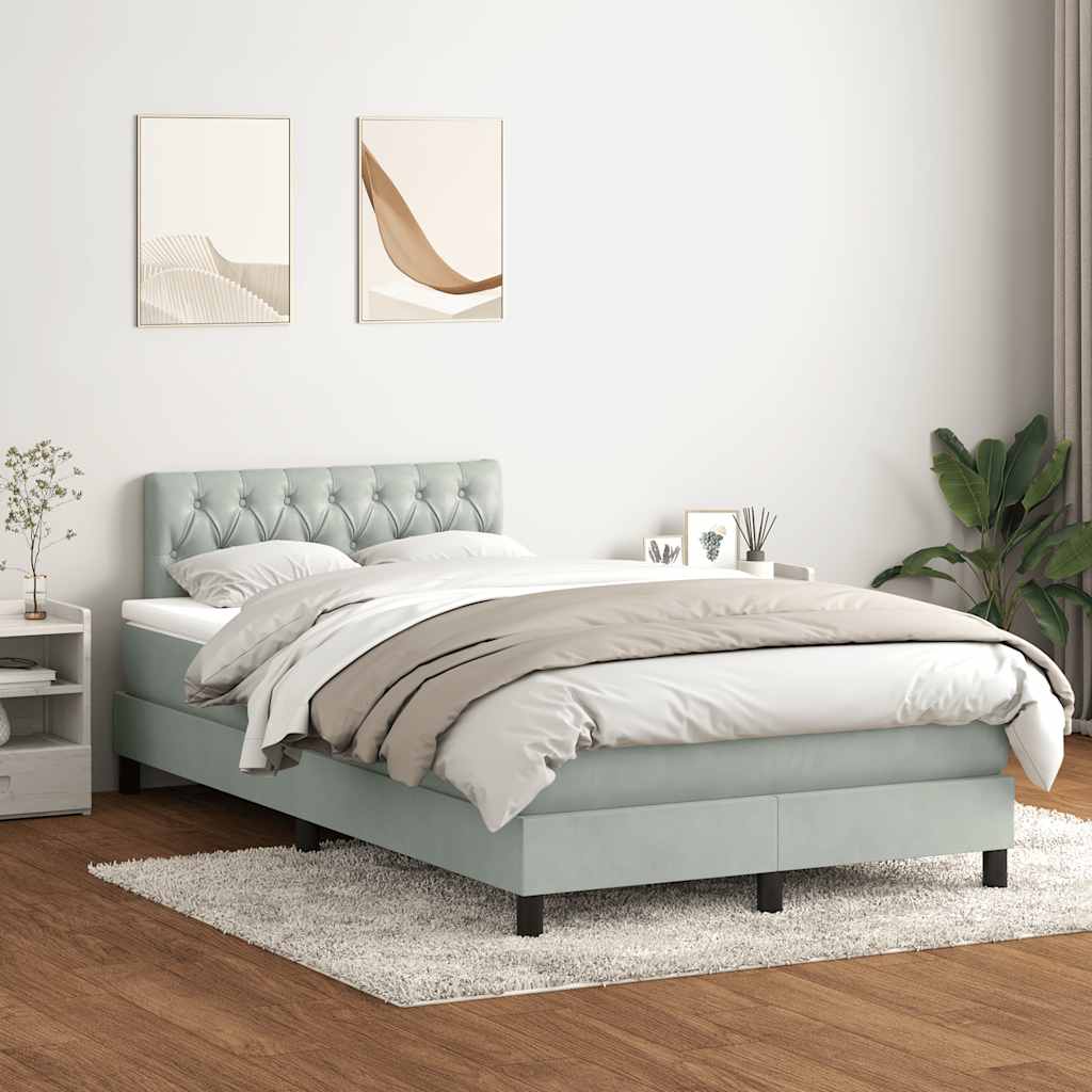 Box Spring Postel S Matrací A Led Samet Světle Šedá
