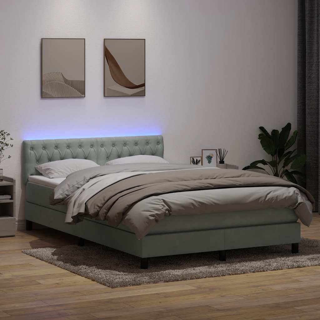 Box Spring Postel S Matrací A Led Světle Šedá 160X210 Cm Samet