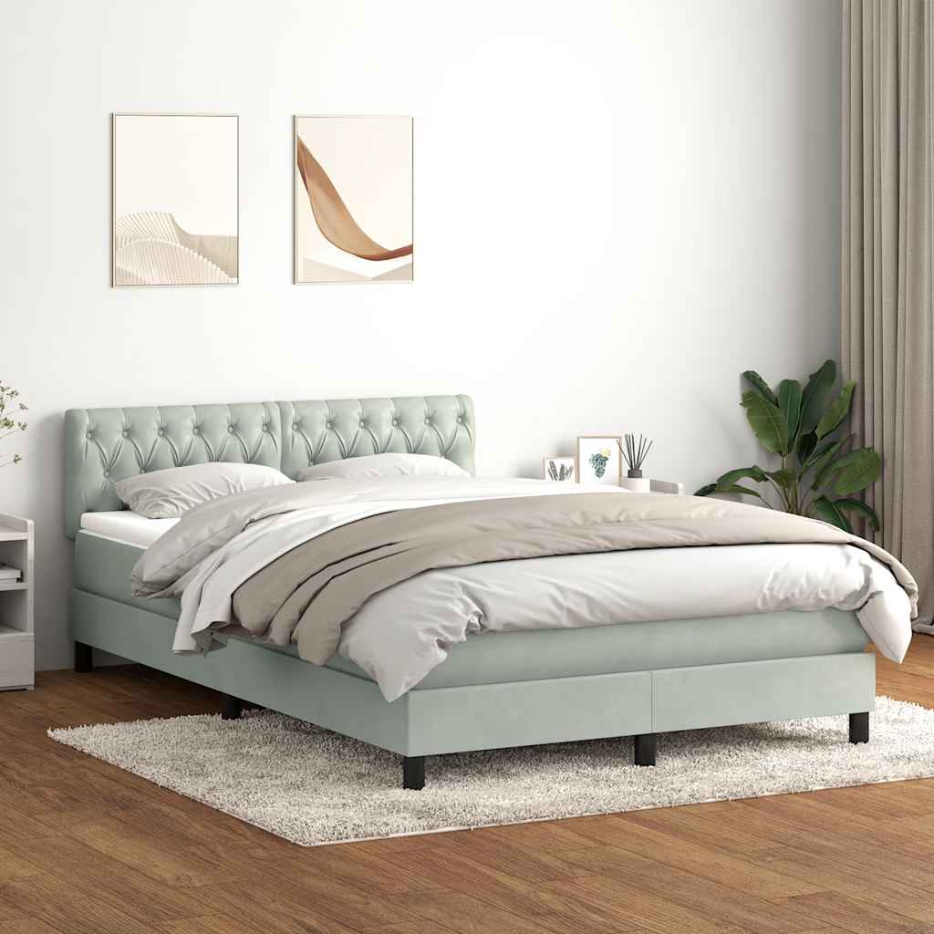 Box Spring Postel S Matrací A Led Světle Šedá 160X210 Cm Samet