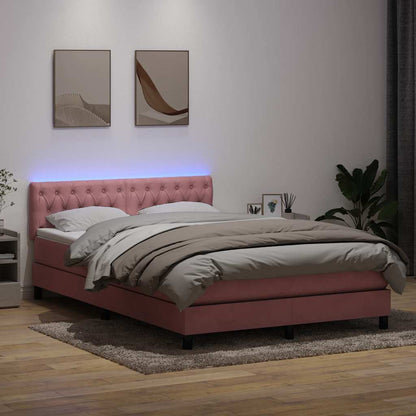 Box Spring Postel S Matrací A Led Růžová 160X210 Cm Samet
