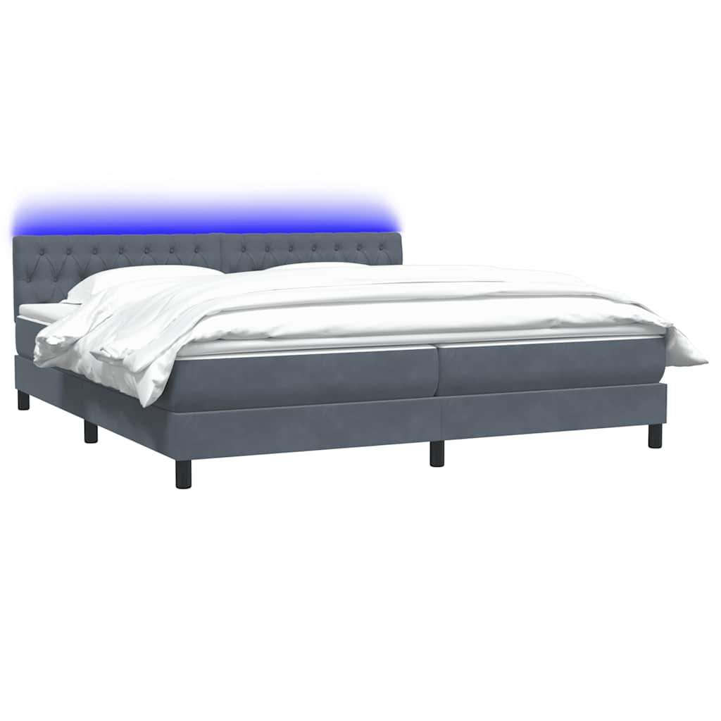 Box Spring Postel S Matrací A Led Samet Tmavě Šedá