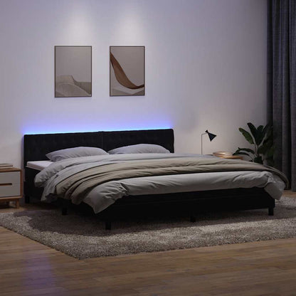 Box Spring Postel S Matrací A Led Černá Samet Černá