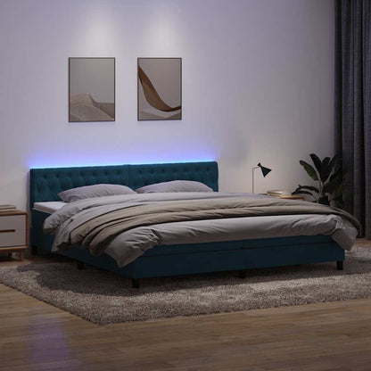 Box Spring Postel S Matrací A Led Tmavě Modrá Samet Tmavě Moddrá