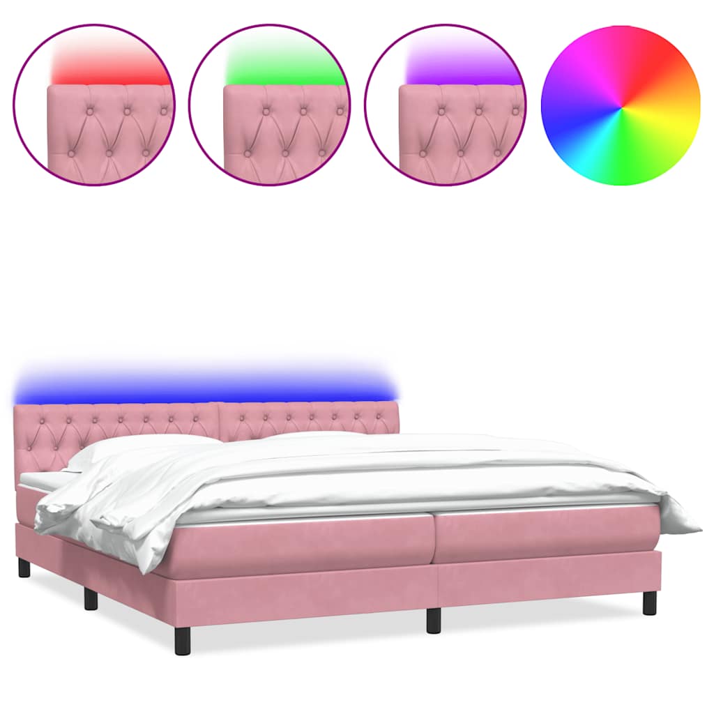 Box Spring Postel S Matrací A Led Růžová 180X210 Cm Samet