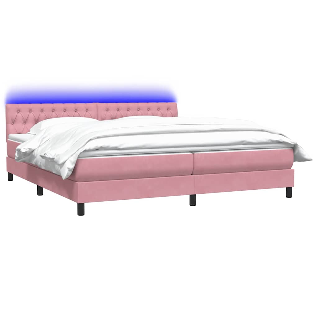 Box Spring Postel S Matrací A Led Růžová 180X210 Cm Samet