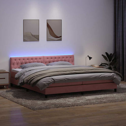 Box Spring Postel S Matrací A Led Růžová 180X210 Cm Samet