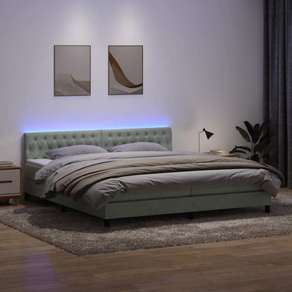 Box Spring Postel S Matrací A Led Samet Světle Šedá
