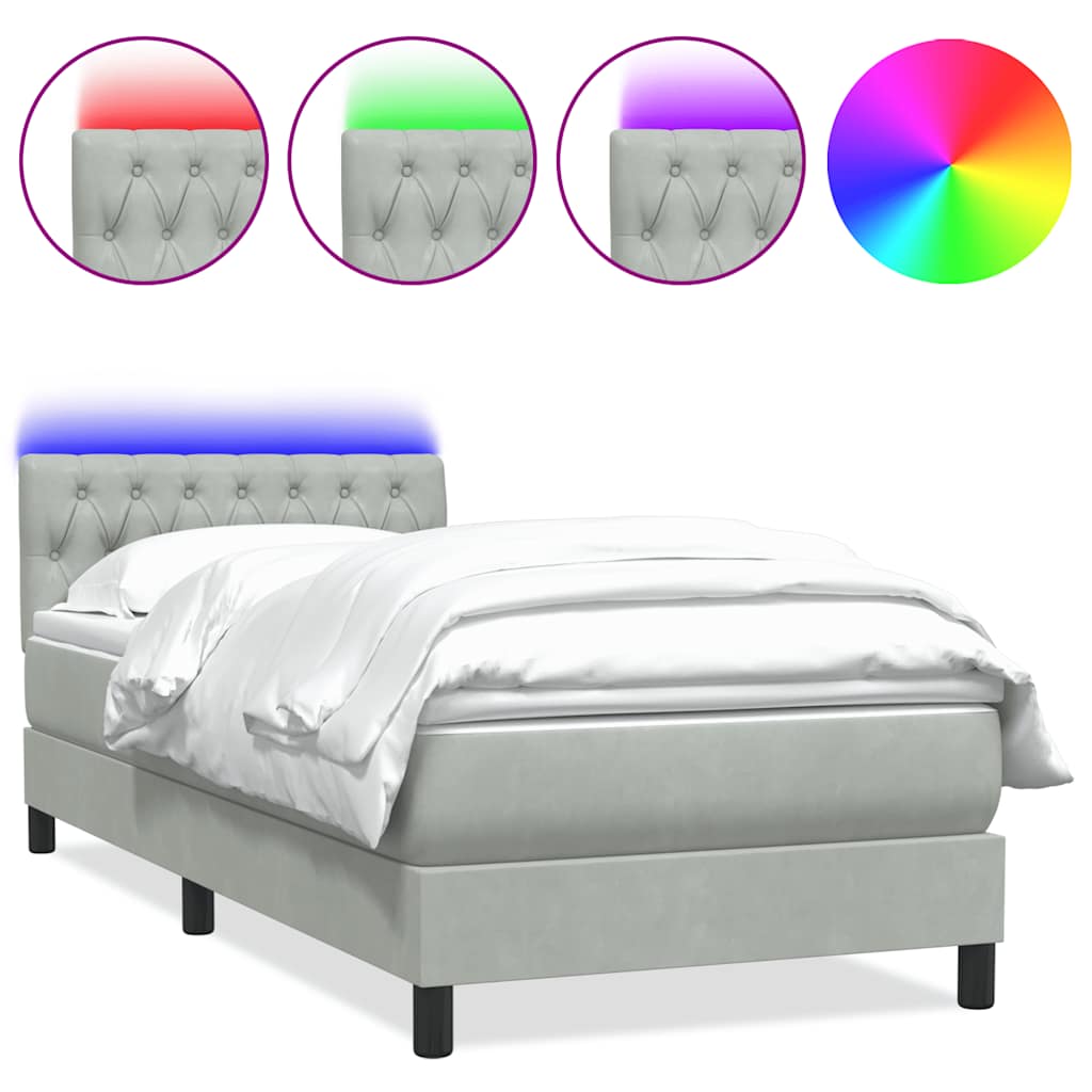 Box Spring Postel S Matrací A Led Světle Šedá 80X220 Cm Samet