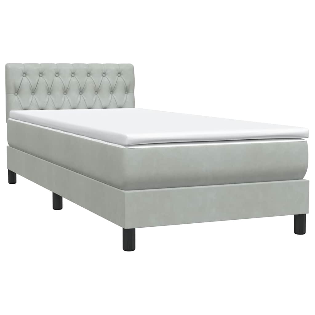 Box Spring Postel S Matrací A Led Světle Šedá 80X220 Cm Samet