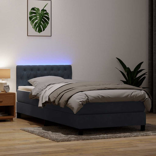 Box Spring Postel S Matrací A Led Samet Tmavě Šedá