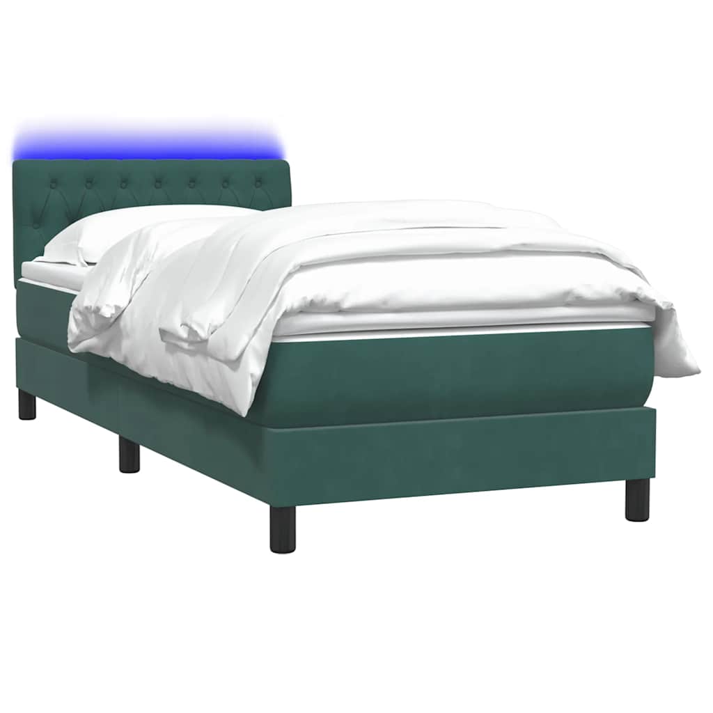 Box Spring Postel S Matrací A Led Tmavě Zelená 80X220 Cm Samet