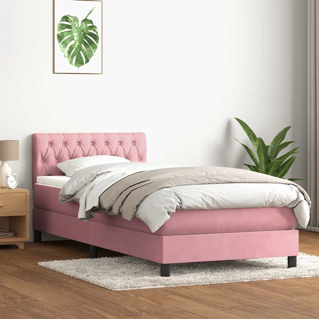 Box Spring Postel S Matrací A Led Růžová 80X220 Cm Samet