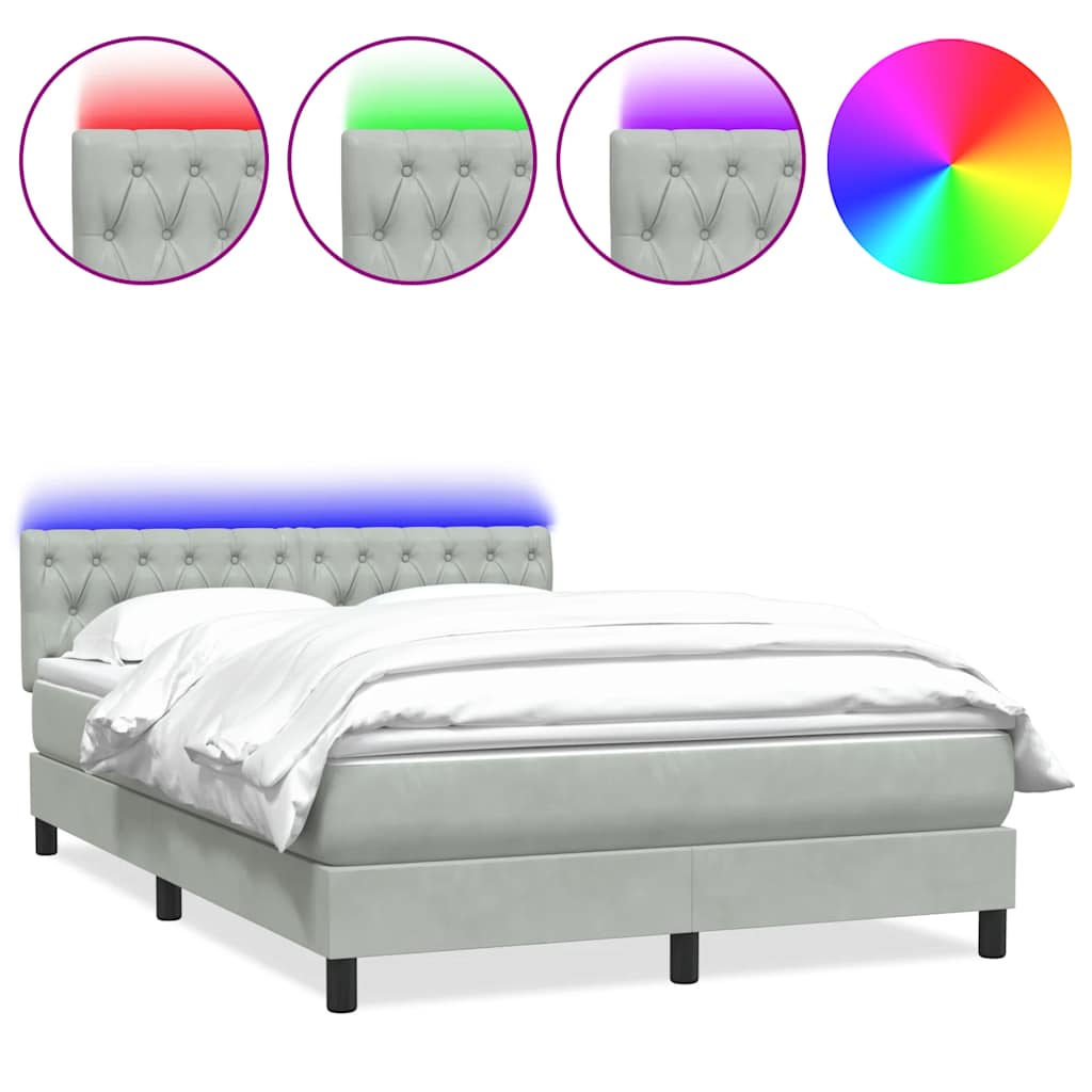 Box Spring Postel S Matrací A Led Samet Světle Šedá