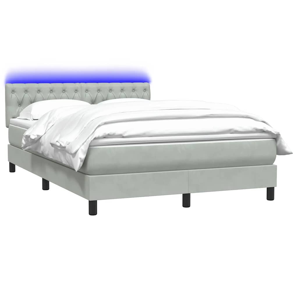 Box Spring Postel S Matrací A Led Samet Světle Šedá