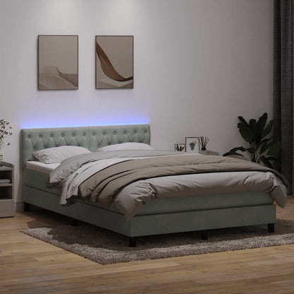 Box Spring Postel S Matrací A Led Samet Světle Šedá