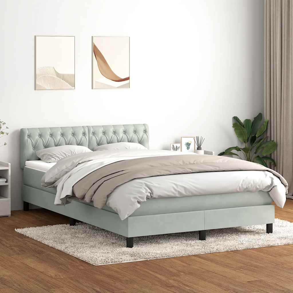 Box Spring Postel S Matrací A Led Samet Světle Šedá
