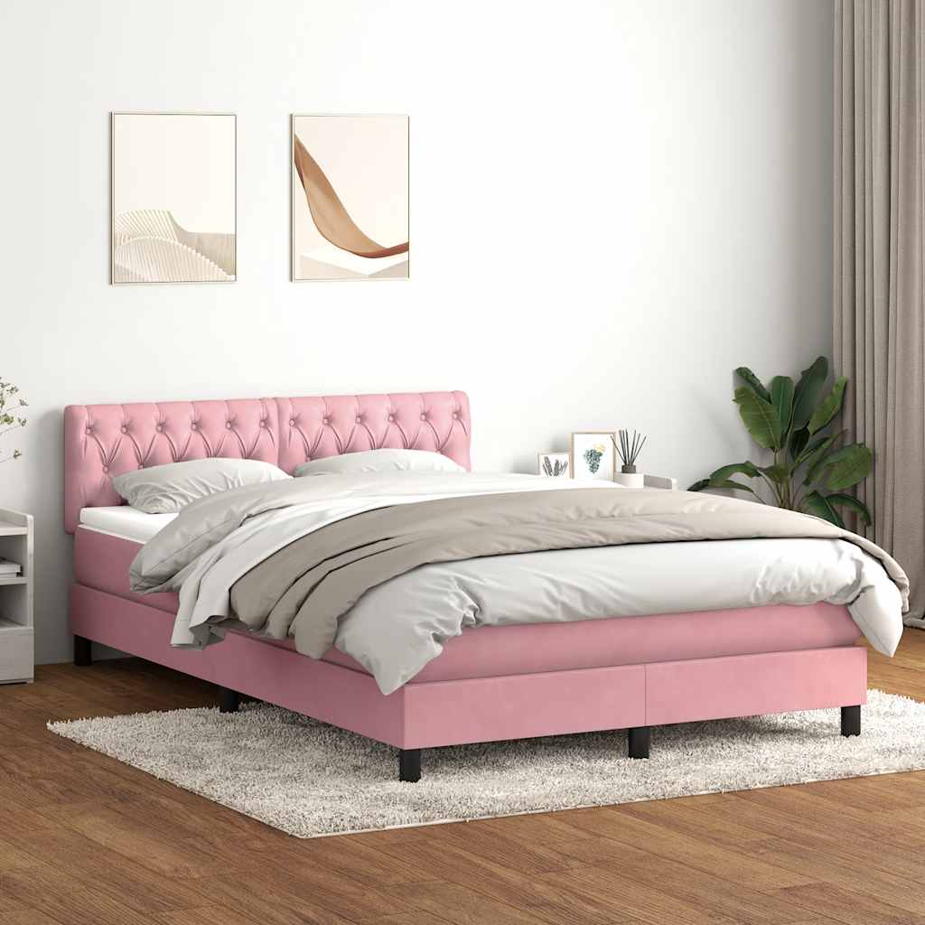 Box Spring Postel S Matrací A Led Růžová 140X220 Cm Samet