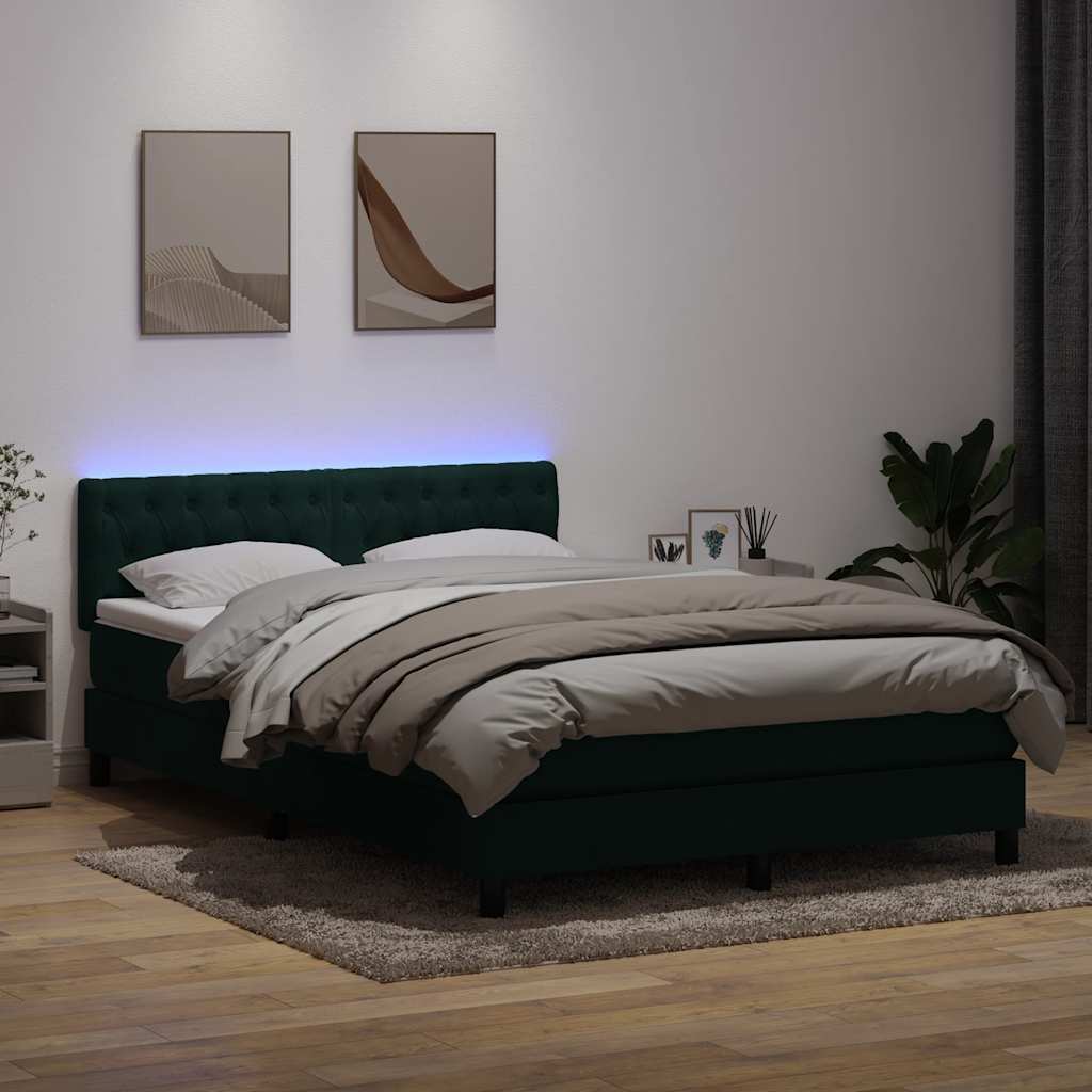 Box Spring Postel S Matrací A Led Tmavě Zelená 160X220 Cm Samet