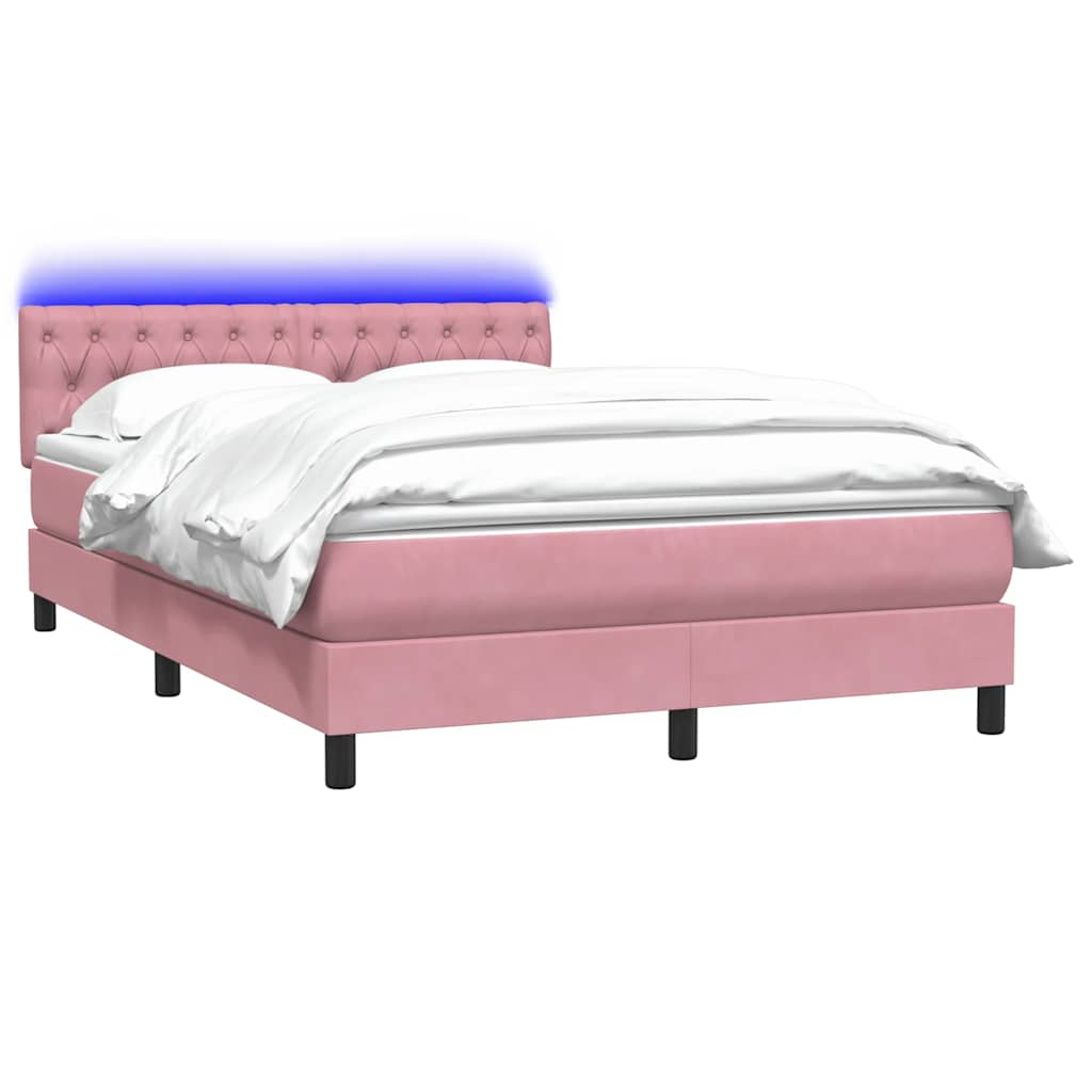 Box Spring Postel S Matrací A Led Růžová 160X220 Cm Samet