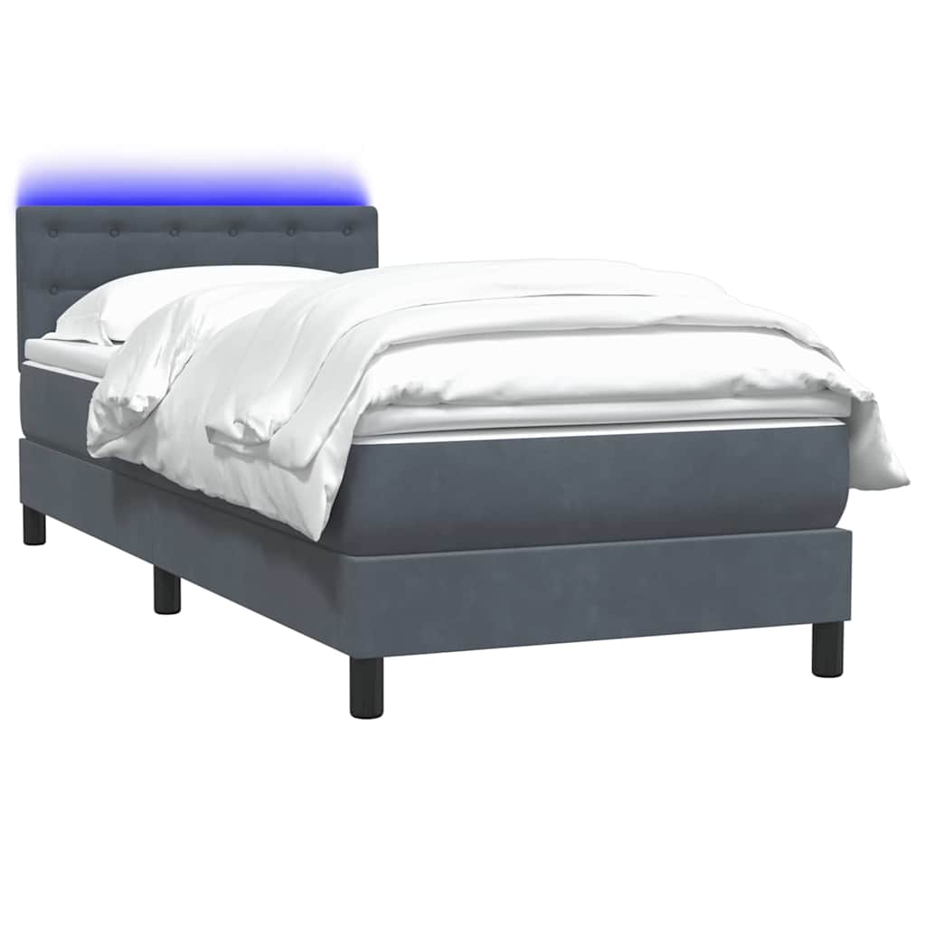Box Spring Postel S Matrací A Led Samet Tmavě Šedá