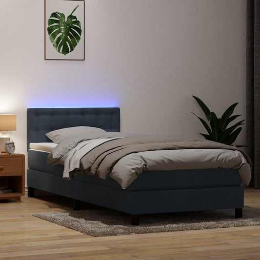 Box Spring Postel S Matrací A Led Samet Tmavě Šedá