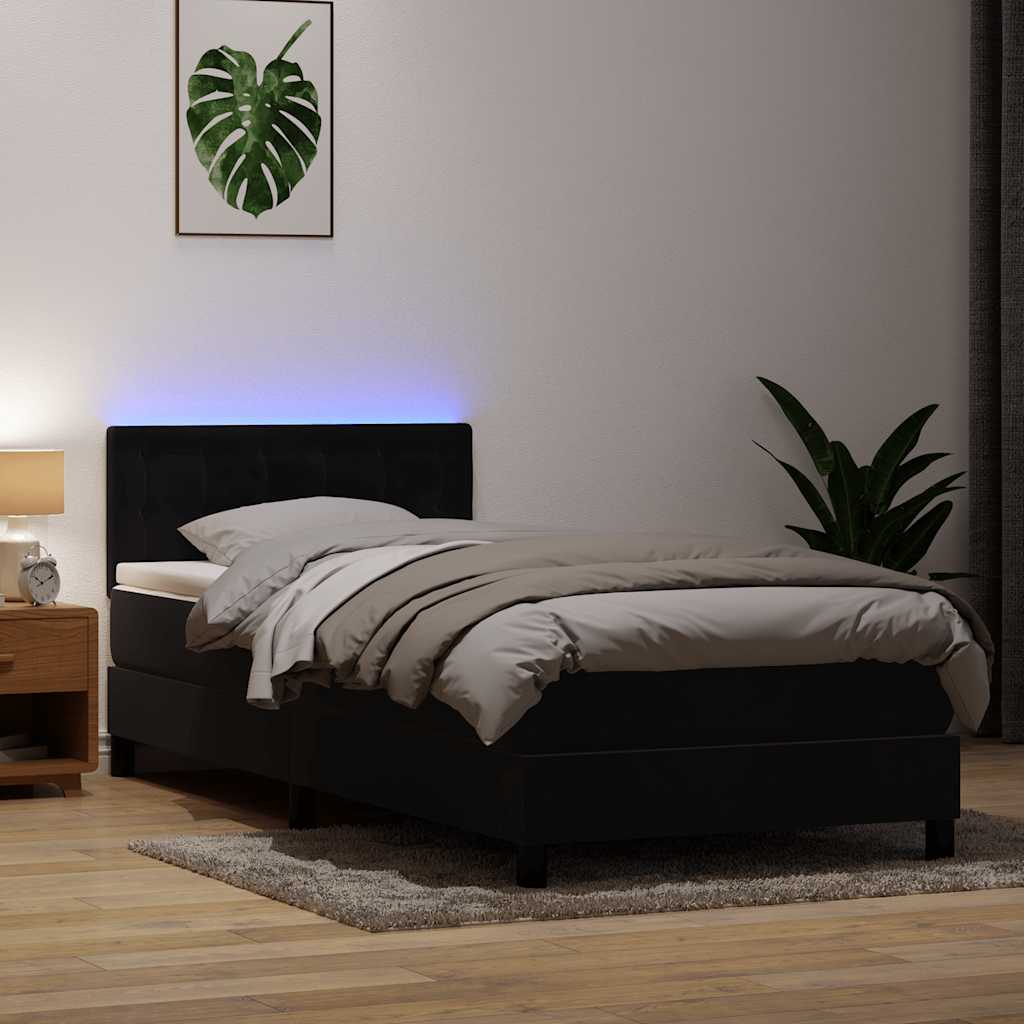 Box Spring Postel S Matrací A Led Černá Samet Černá