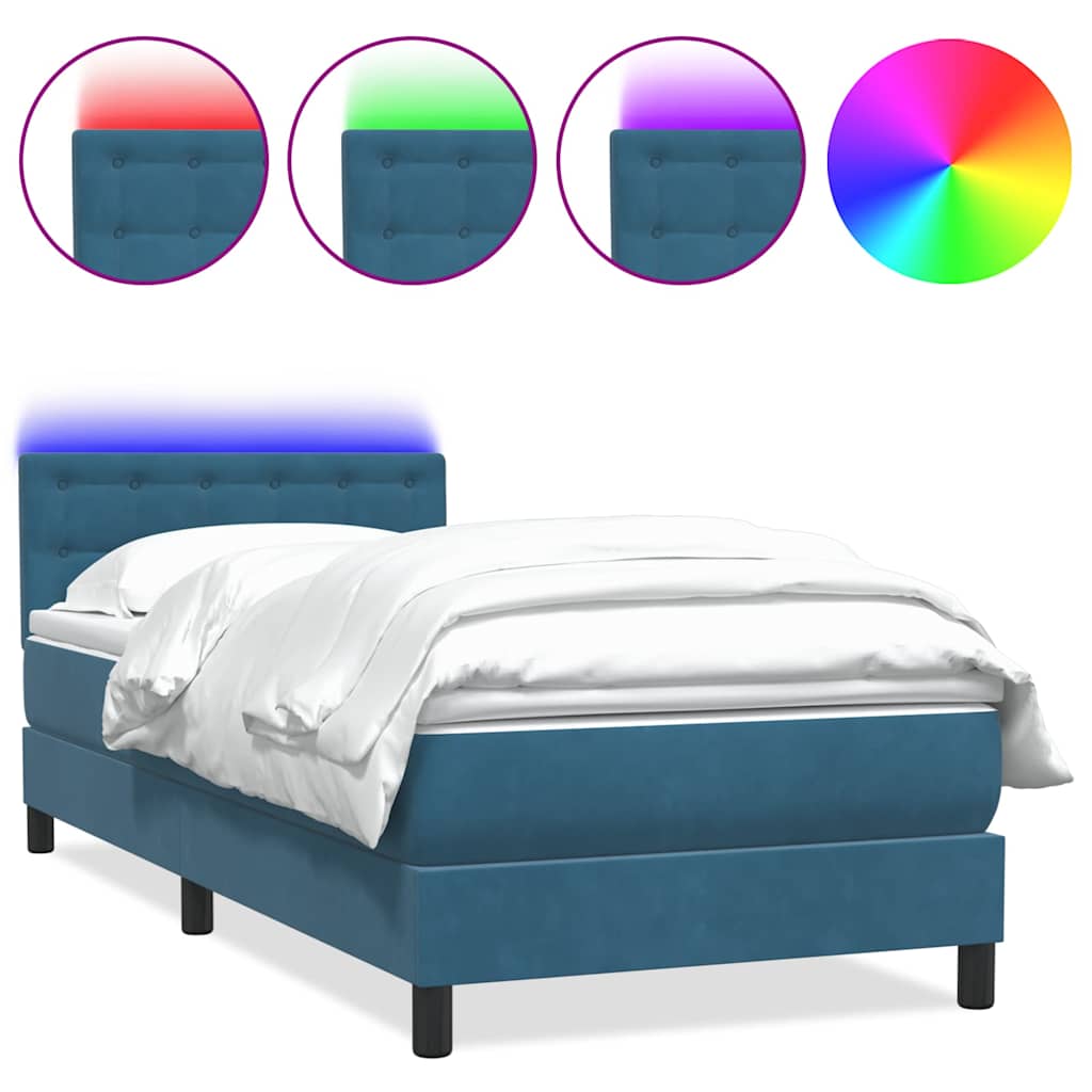 Box Spring Postel S Matrací A Led Tmavě Modrá 80X210 Cm Samet