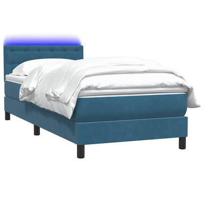 Box Spring Postel S Matrací A Led Tmavě Modrá 80X210 Cm Samet
