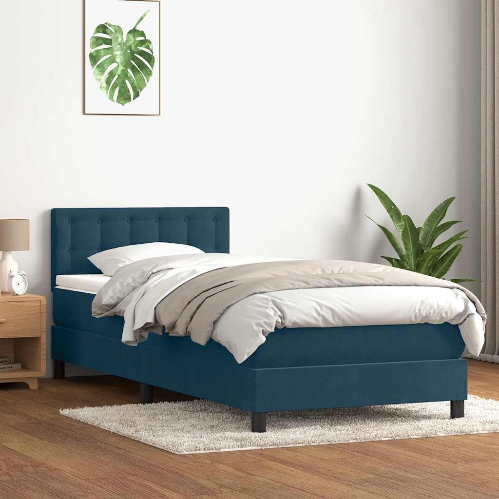 Box Spring Postel S Matrací A Led Tmavě Modrá 80X210 Cm Samet