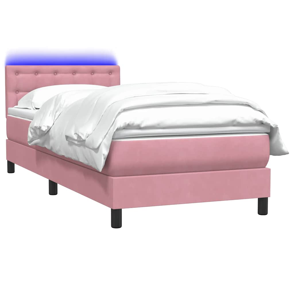 Box Spring Postel S Matrací A Led Růžová 90X210 Cm Samet
