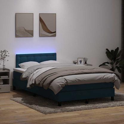 Box Spring Postel S Matrací A Led Tmavě Modrá Samet Tmavě Moddrá