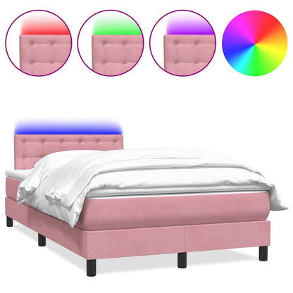 Box Spring Postel S Matrací A Led Samet Růžová