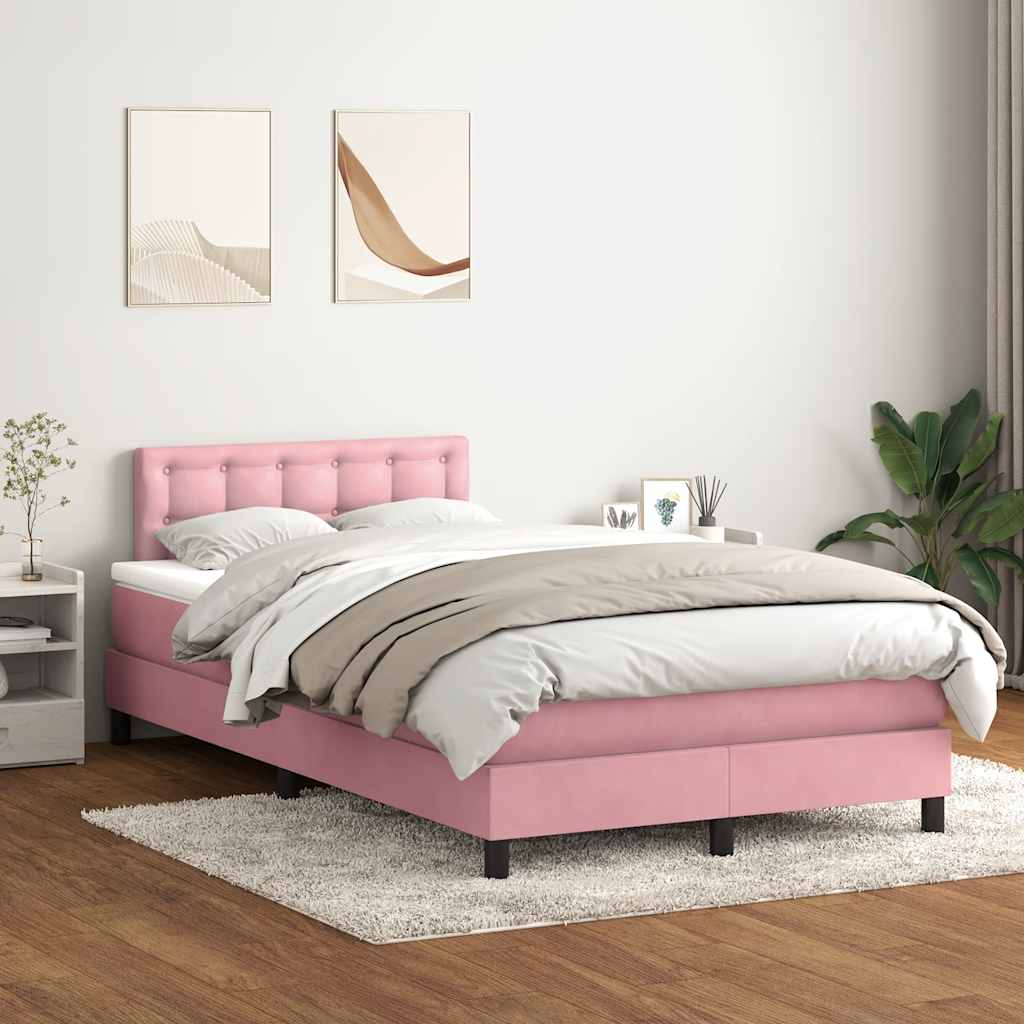 Box Spring Postel S Matrací A Led Samet Růžová