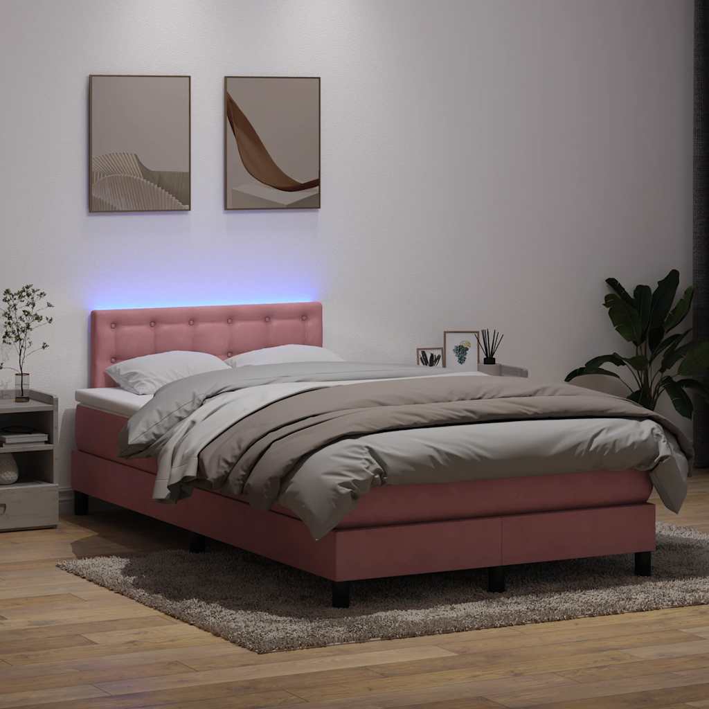 Box Spring Postel S Matrací A Led Samet Růžová