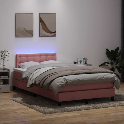Box Spring Postel S Matrací A Led Samet Růžová