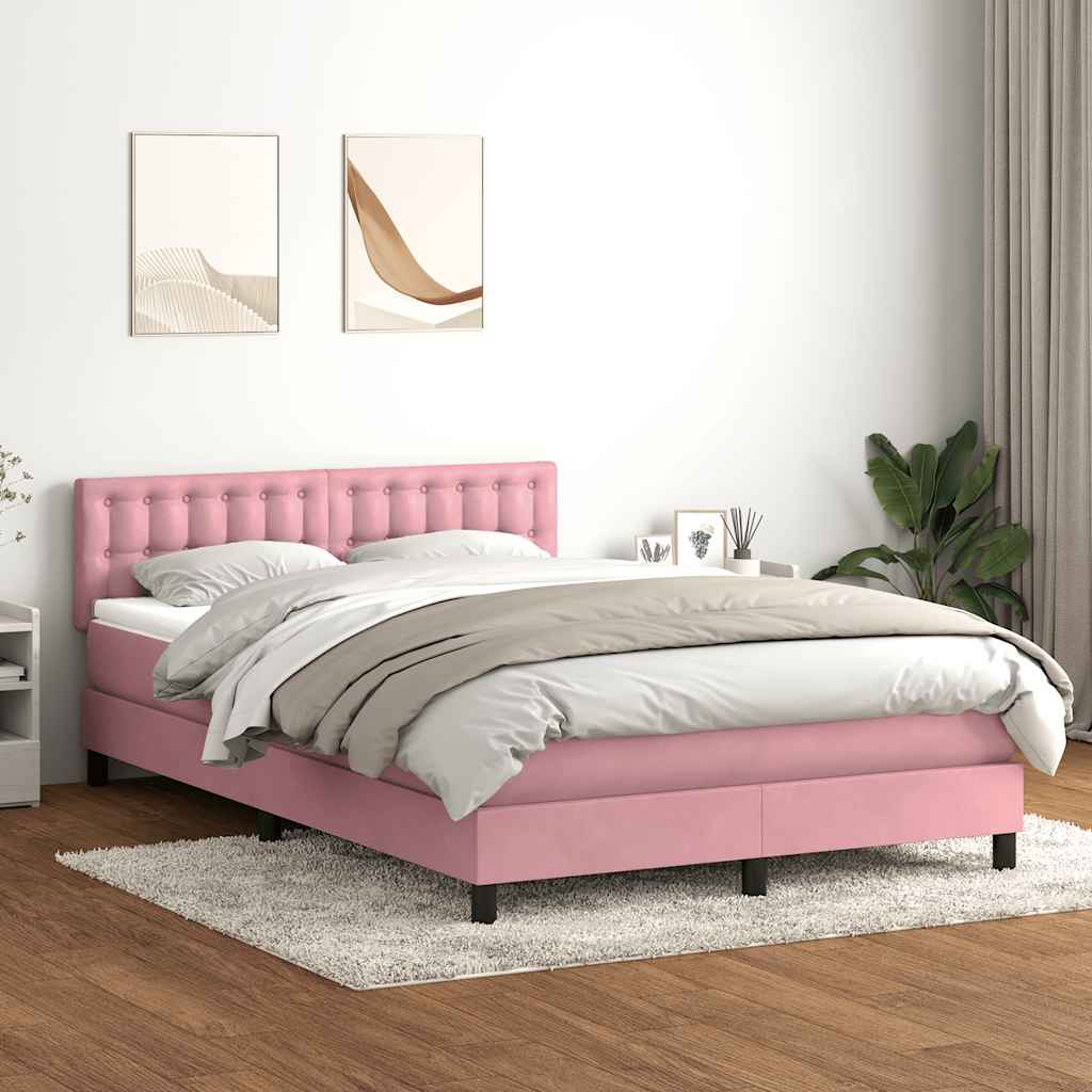 Box Spring Postel S Matrací A Led Růžová 140X210 Cm Samet