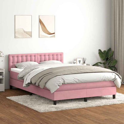 Box Spring Postel S Matrací A Led Růžová 140X210 Cm Samet