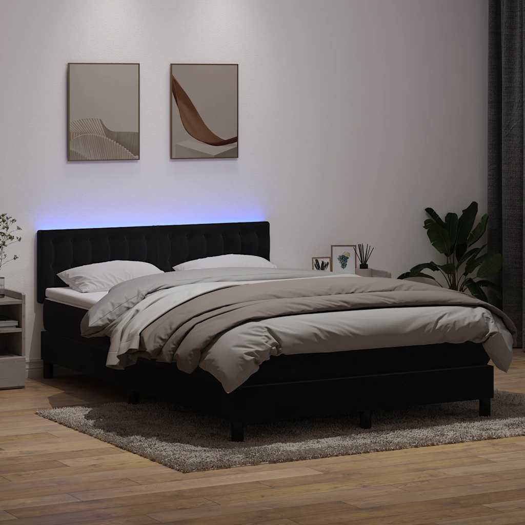Box Spring Postel S Matrací A Led Černá Samet Černá