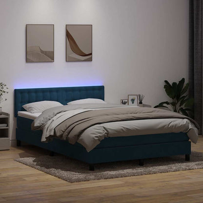 Box Spring Postel S Matrací A Led Tmavě Modrá Samet Tmavě Moddrá