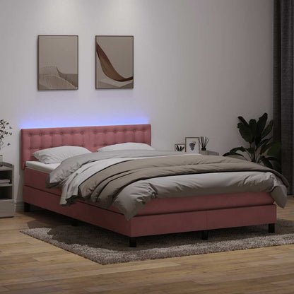 Box Spring Postel S Matrací A Led Růžová 160X210 Cm Samet