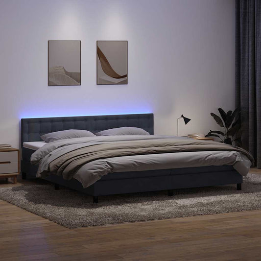 Box Spring Postel S Matrací A Led Samet Tmavě Šedá