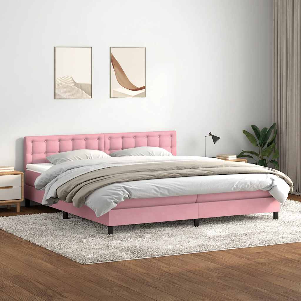 Box Spring Postel S Matrací A Led Růžová 180X210 Cm Samet