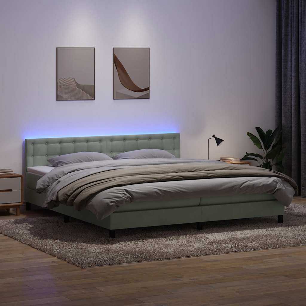 Box Spring Postel S Matrací A Led Samet Světle Šedá