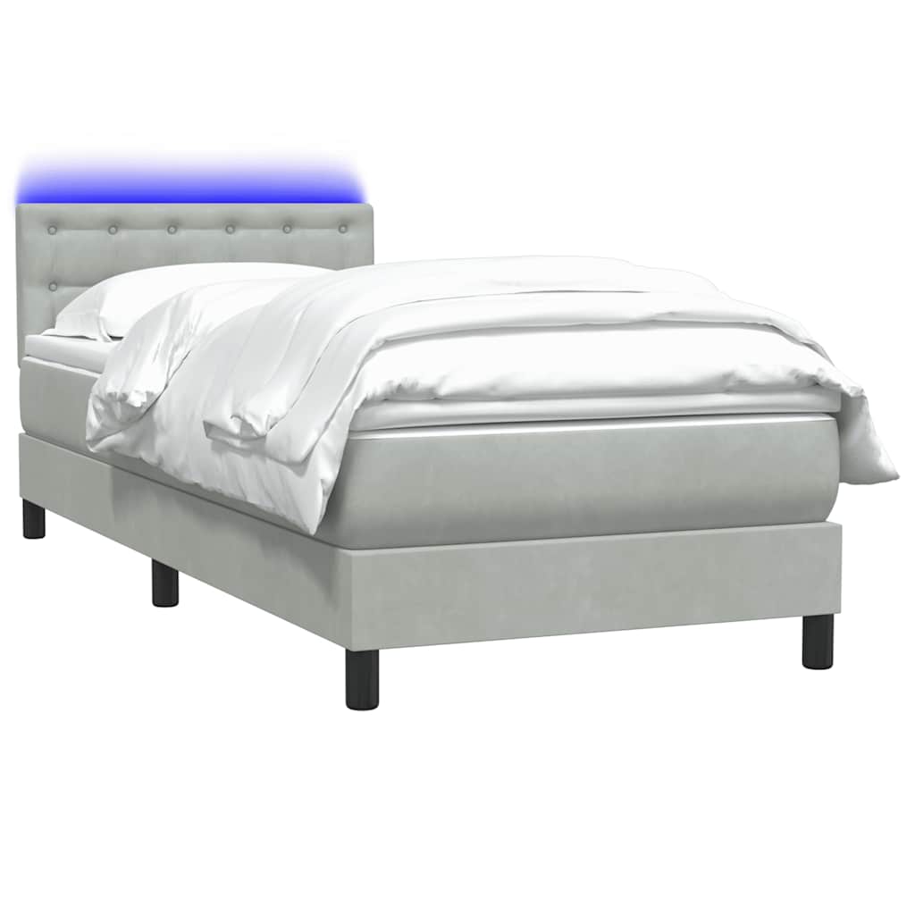 Box Spring Postel S Matrací A Led Světle Šedá 80X220 Cm Samet